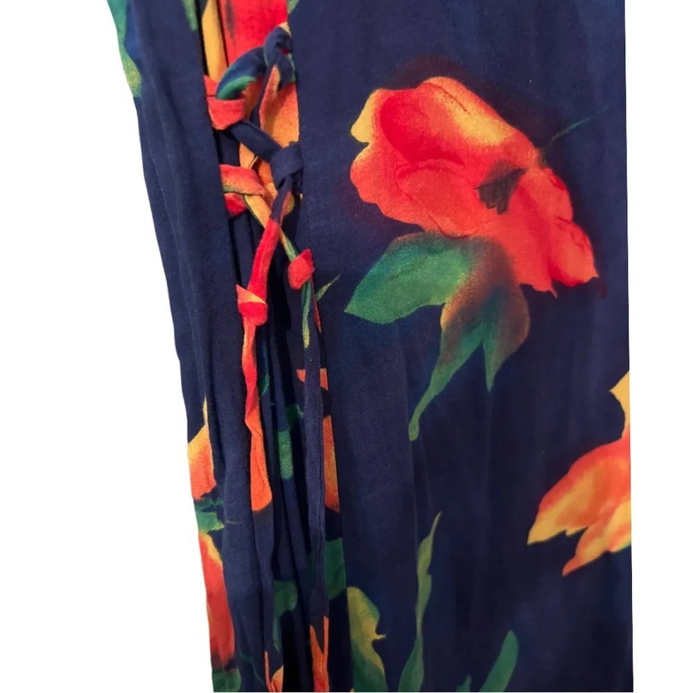 Vintage StoneBridge Tropical Floral Maxi Dress with Lace Up Side Detail Size 16 Blue - Image 2