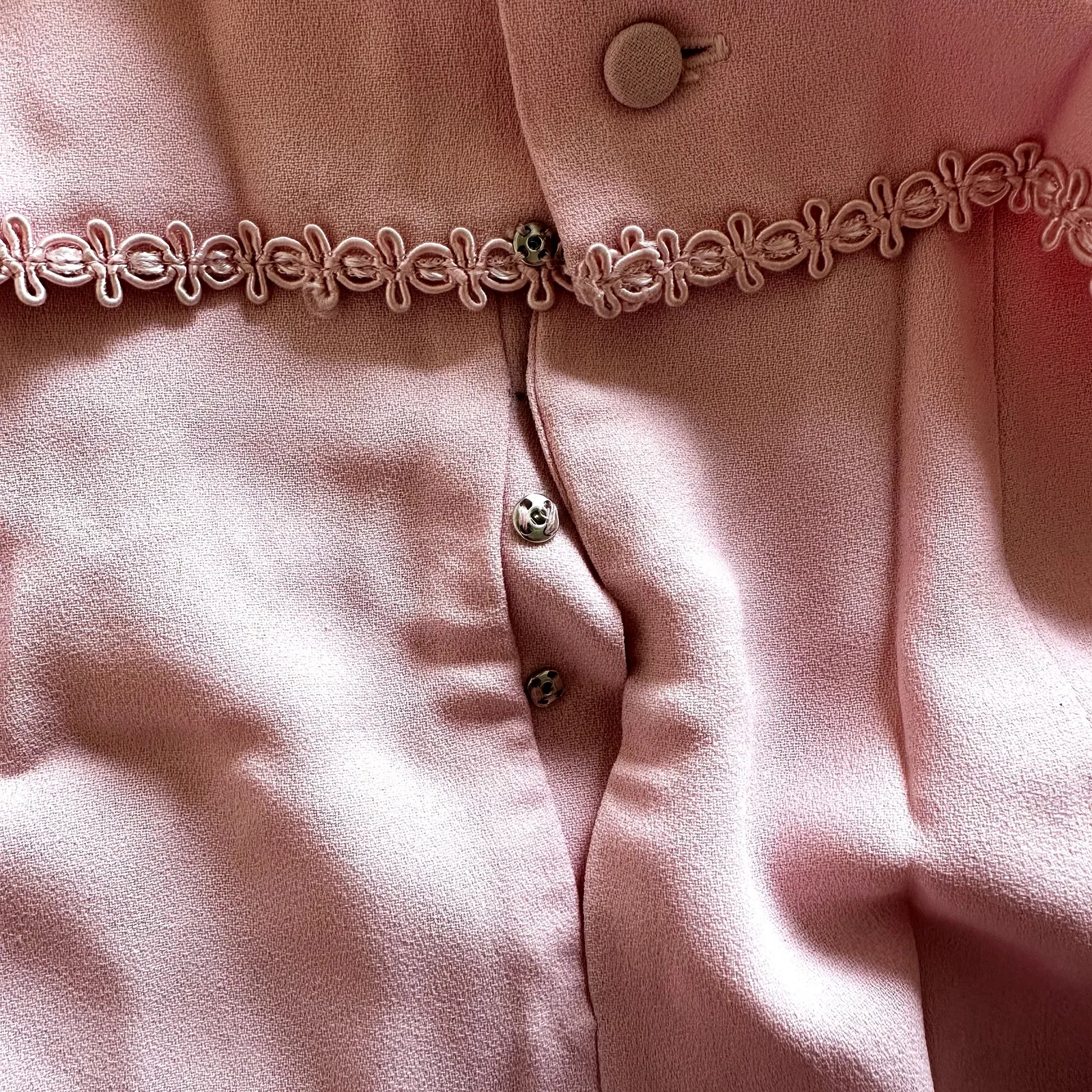 Vintage Lanz Original Tiered Top Sheath Dress 60s Lace Trim Back Button Pink 2X - Image 4