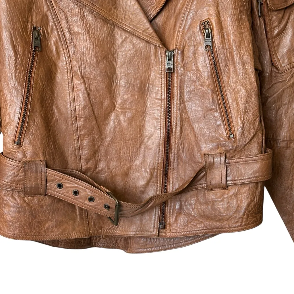 ZASTA Brown Leather moto Jacket M Size M - Image 4