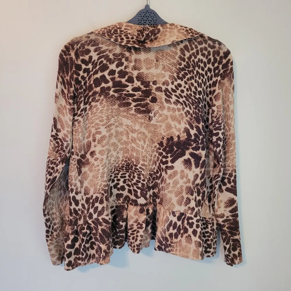 Chico's Leopard Print Ruffle Open Front Cardigan - Image 3