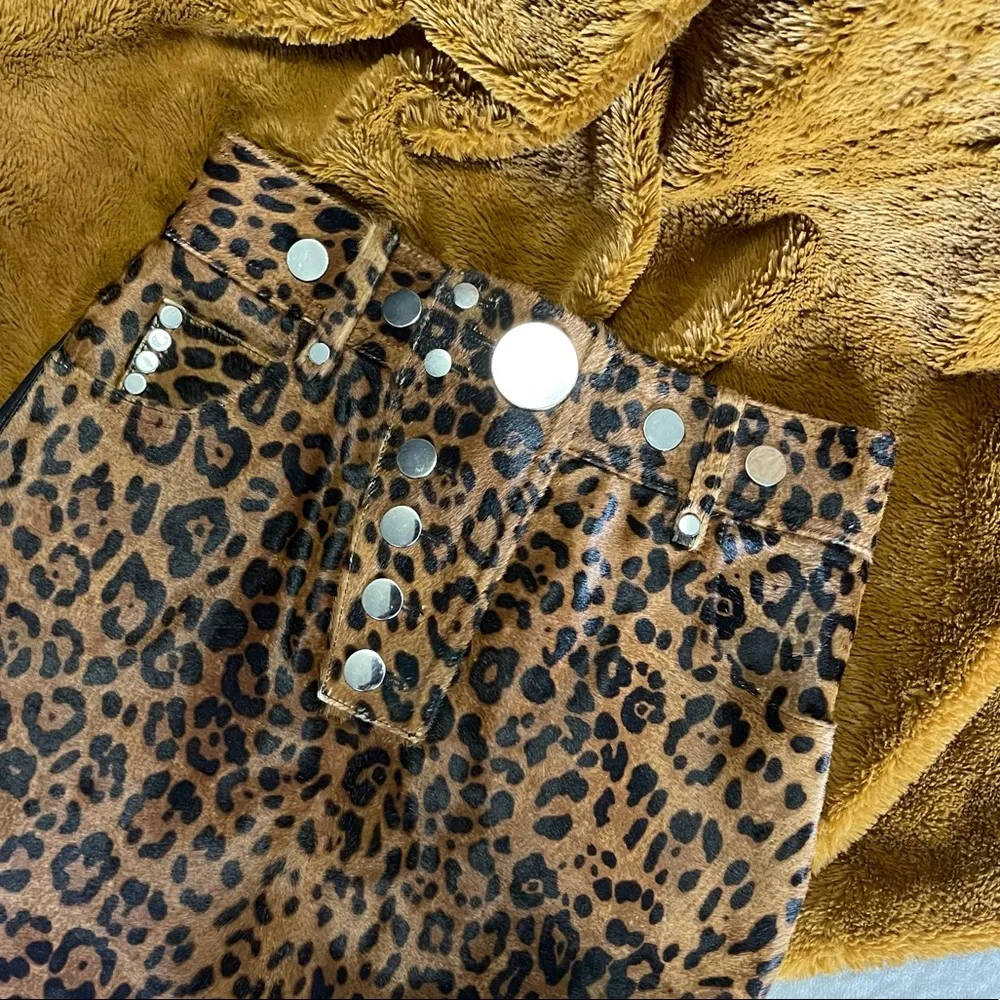 Alexander Wang Leather Leopard-Print Calf Hair Mini Skirt - Image 3