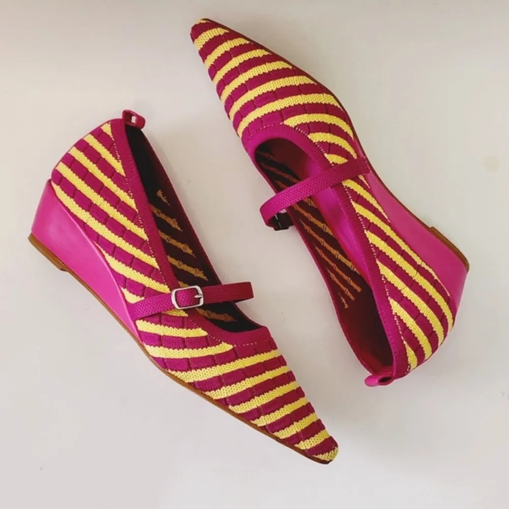 TIJN Cielle Bubblegum Striped Ponted Toe Wedges Size 8 - Image 8