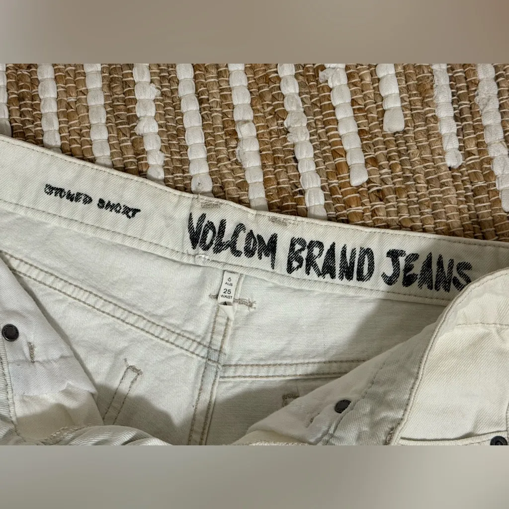 Volcom Women's Frayed White Jean Shorts - Image 3