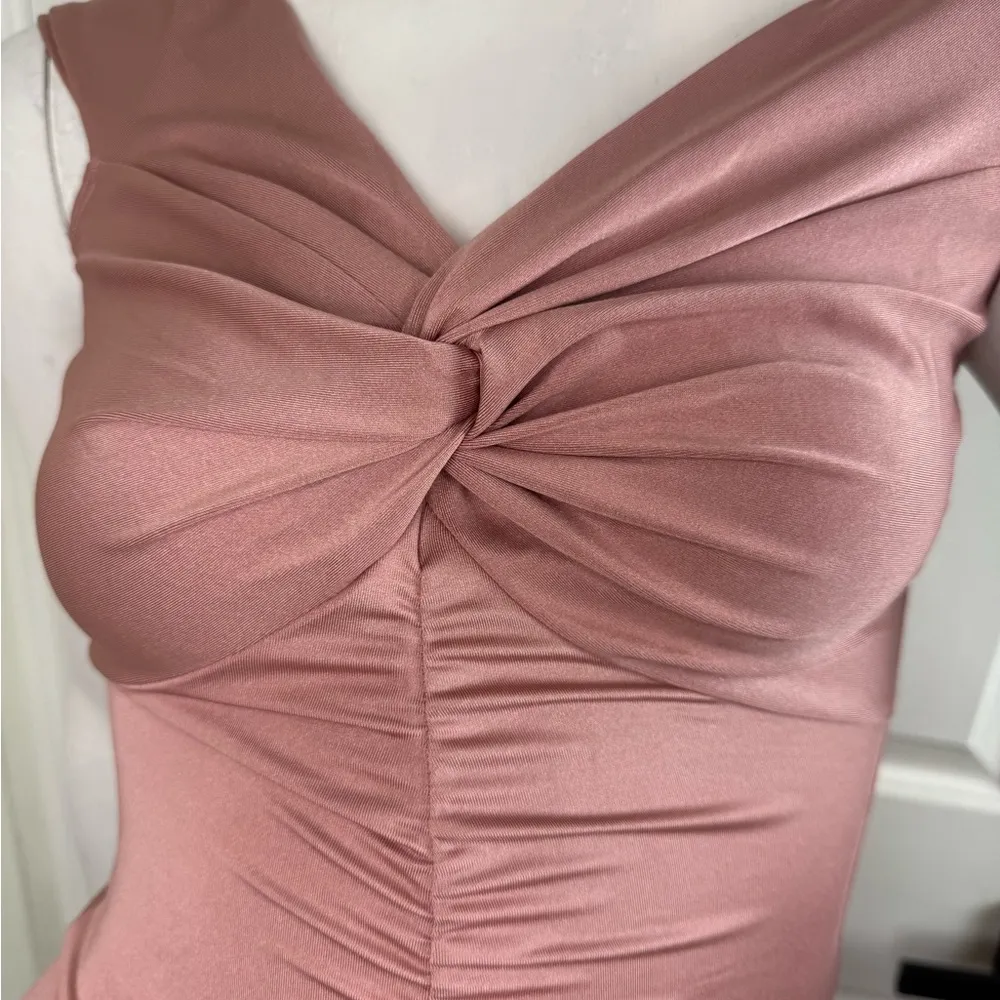 Blue. S Nude Pink Off Shoulder Ruched Jersey Slit Mermaid Dress Size M #136 Size M - Image 10