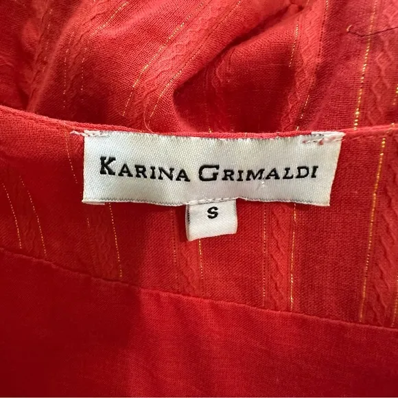 Karina Grimaldi Raffa Mini Dress Small Orange Metallic Stripe Boho Ruffle - Image 8