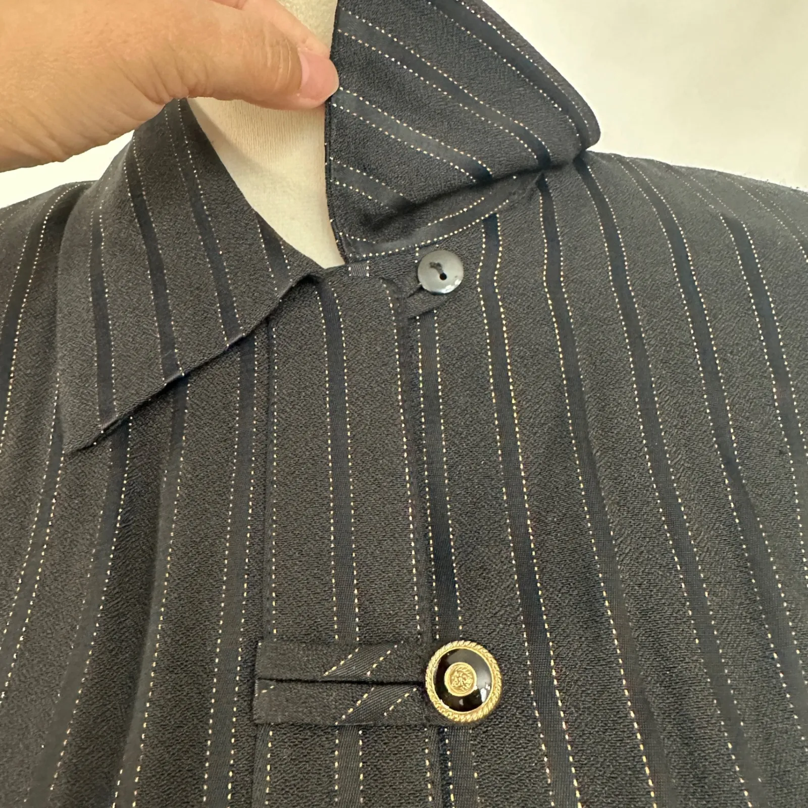 S.L.‎ Fashions Metallic Stripe Button Down Top Career Casual Womens Size 8 Black - Image 3