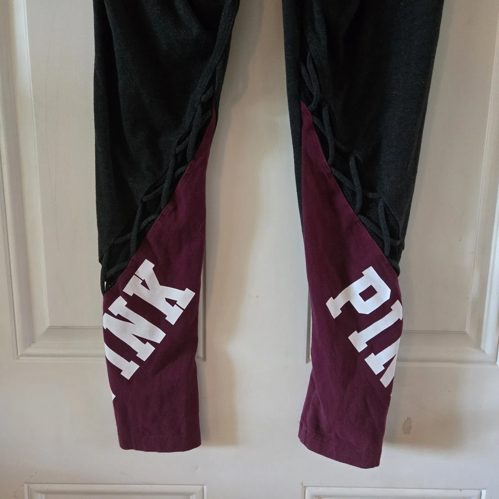 PINK Victoria's Secret Yoga Pants Womens Medium Black Lace LEGGINGS Y2K SHAPING - Image 5