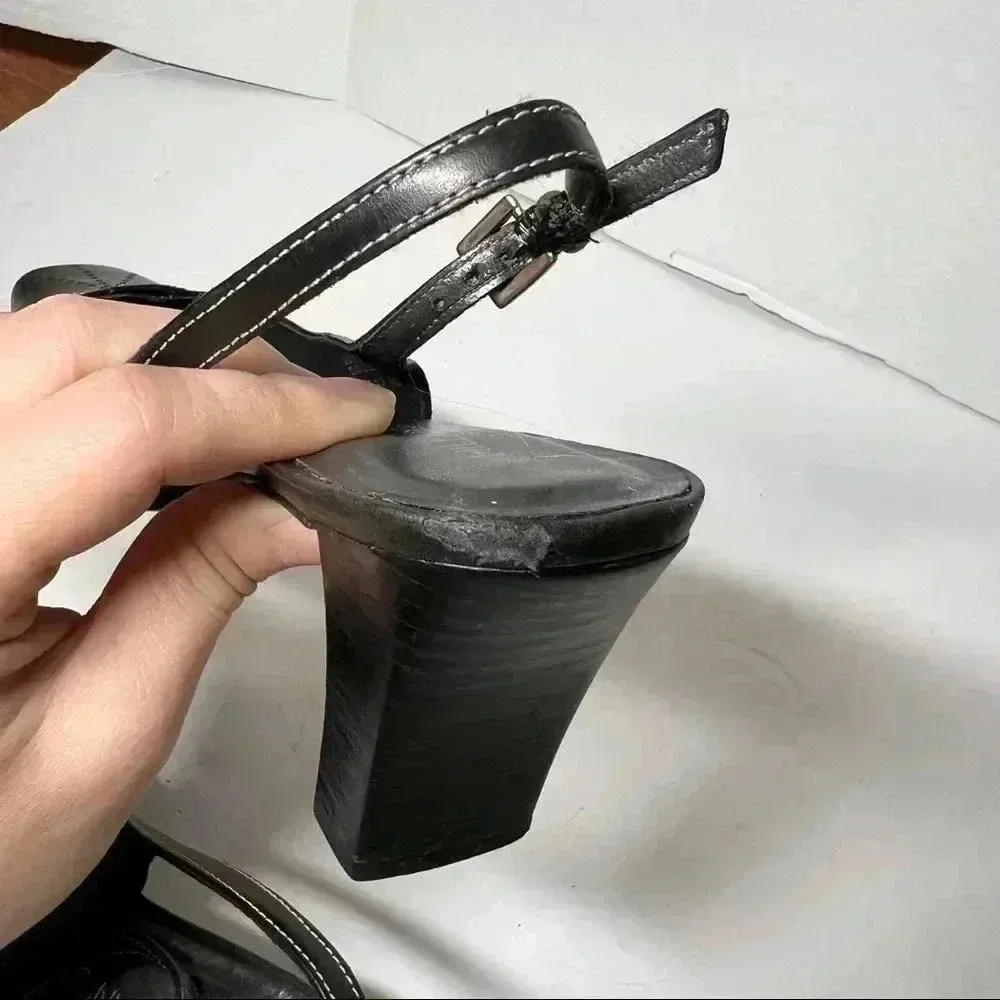 HILLARD HANSON Women Slingback Slim Heel Shoes Black Leather Cut Out Sz 6M - Image 11