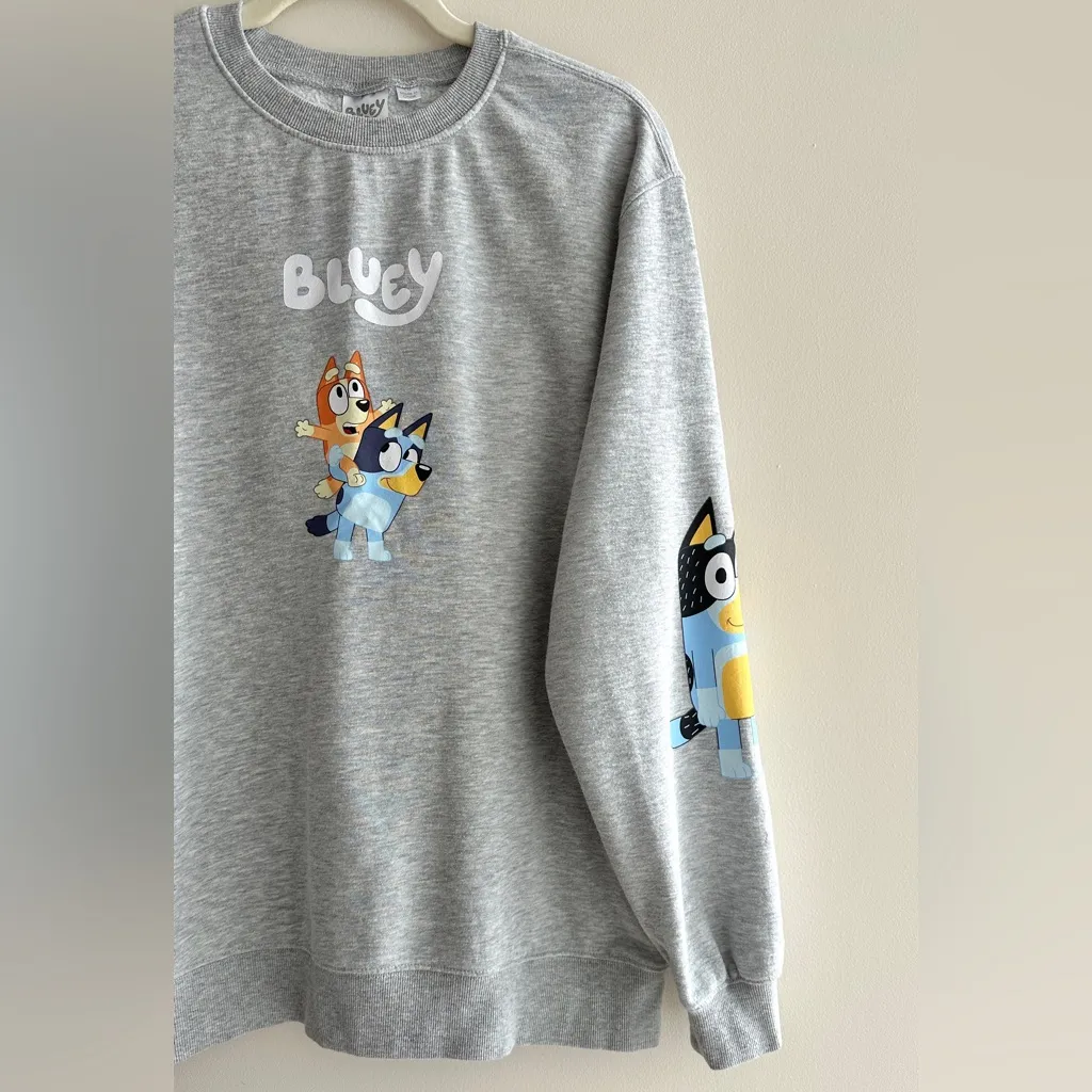 Bluey Women’s Grey Crewneck Sweatshirt, Bluey Character Top, Size Large Gray - Image 5