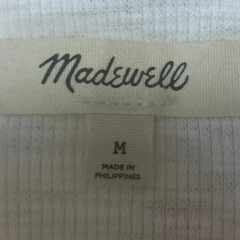 Madewell Women's Cream Short Sleeve Polo V Neck Henley Knit Bodysuit Top Size M - Image 3