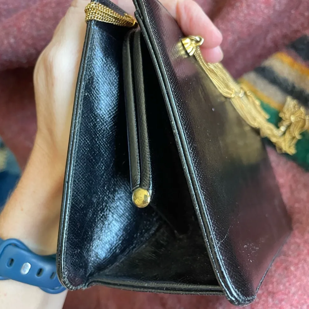 Stunning 1950s or early 1960s Morris Moskowitz Saffiano Leather evening bag Black - Image 9