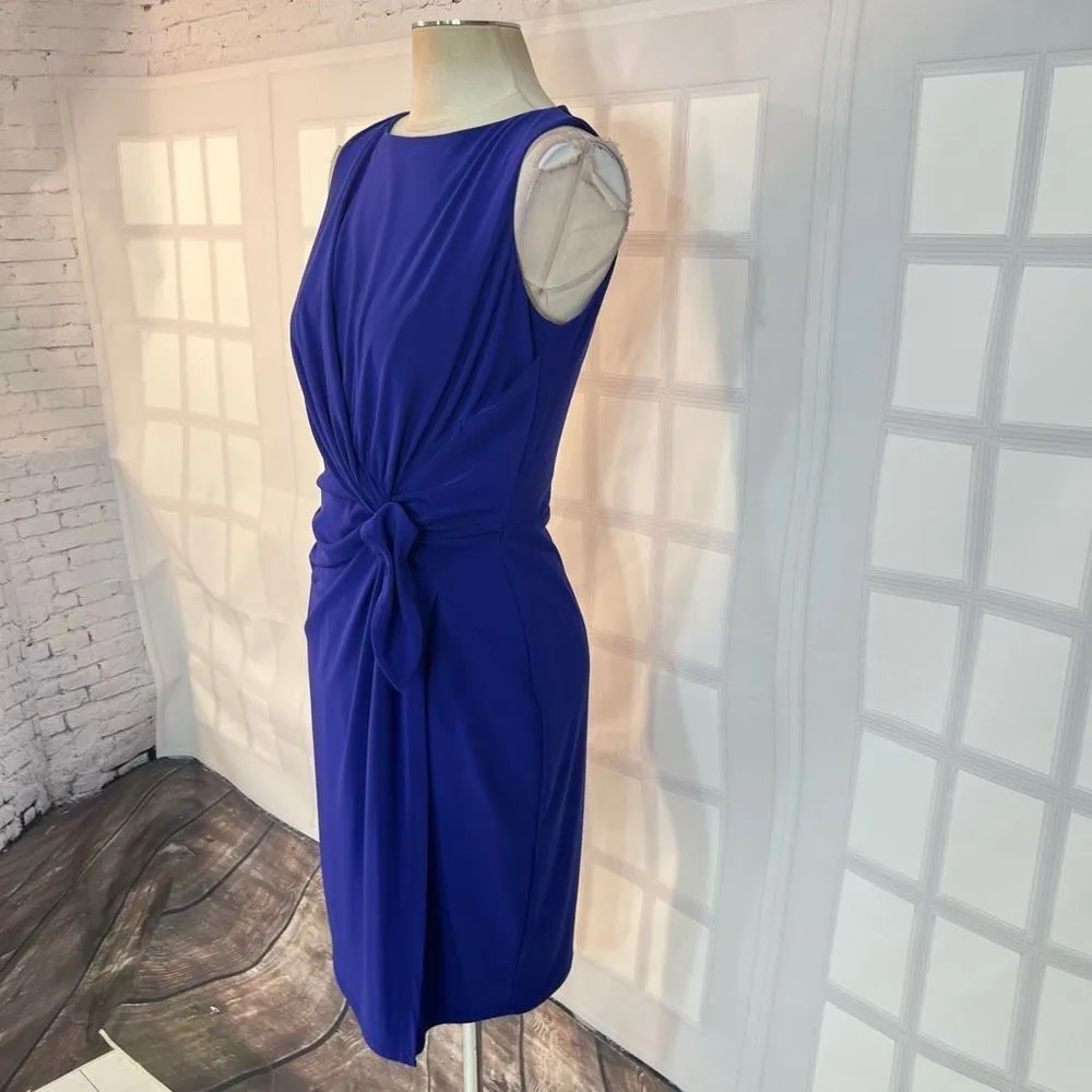 Lauren Ralph Lauren blue sleeveless tie waist attached wrap look sheath dress si - Image 3