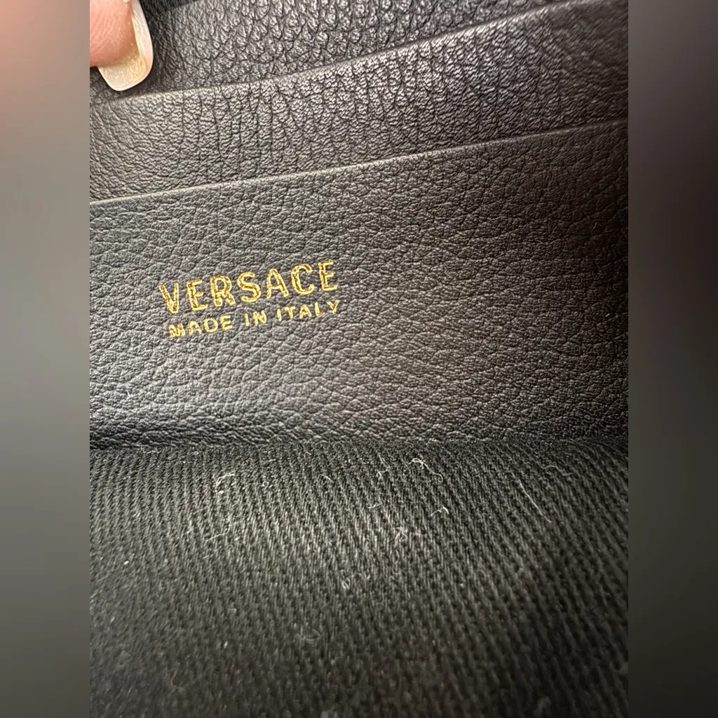 Versace Black Wristlet with Gold Medusa Emblem - Image 8