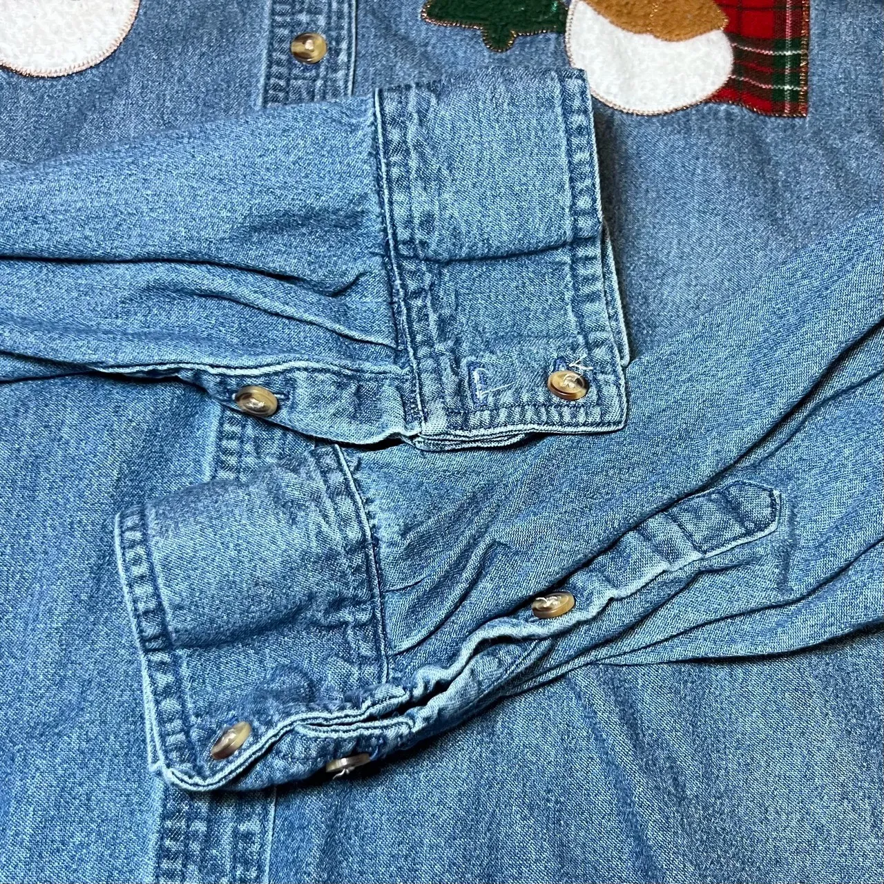 Vintage Christmas Denim Button Up Shirt Womens 2X‎ Blue Holiday Embroidered Snow - Image 8