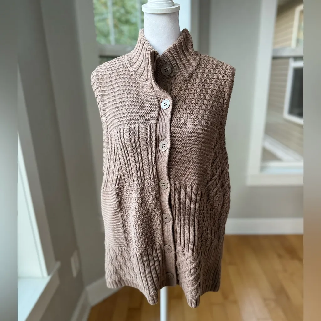 Liz Claiborne Light Brown Cable Knit Mockneck Sleeveless Sweater Vest Sz XL - Image 8