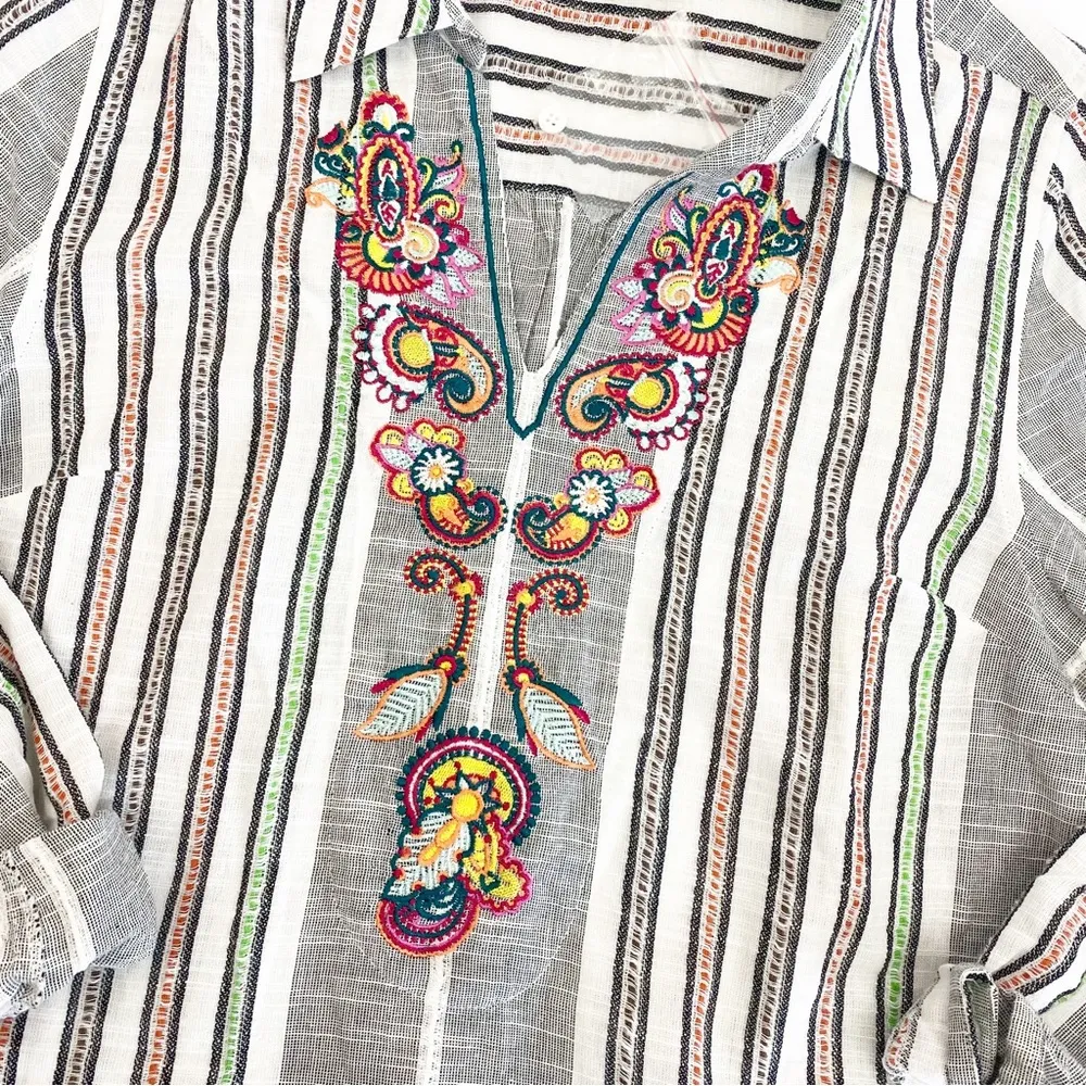 NEW Soft Surroundings Brookhaven Aruba Floral Embroidered Longline Cotton Tunic - Image 8