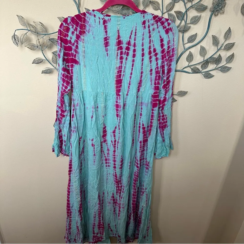 Ranee’s Aqua Pink Maxi Batik Design Duster Coverup Small/Medium Blue Size undefined - Image 8