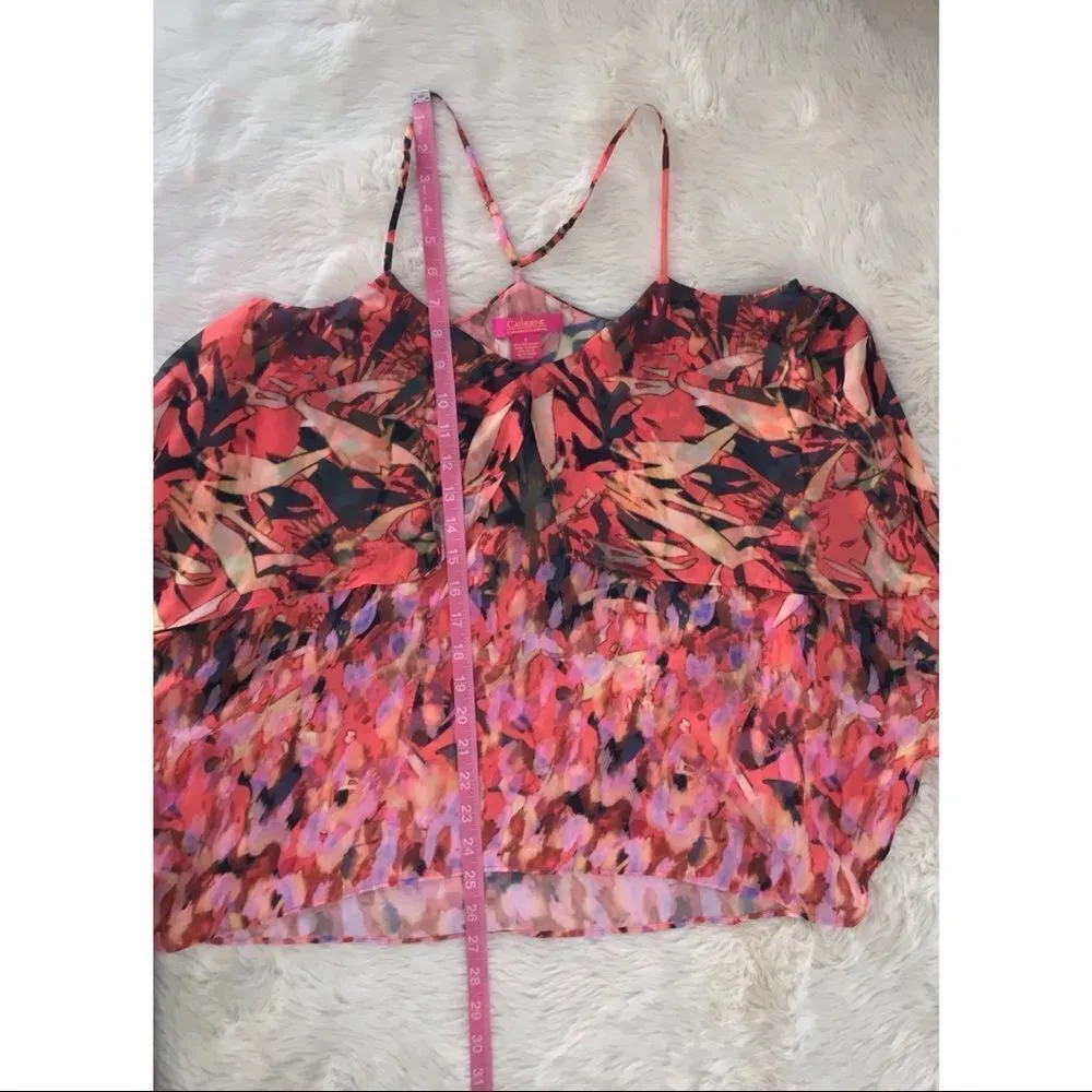 CATHERINE MALANDRINO Orange Pink Flowy Spaghetti Strap‎ Tank Top Blouse Small - Image 9