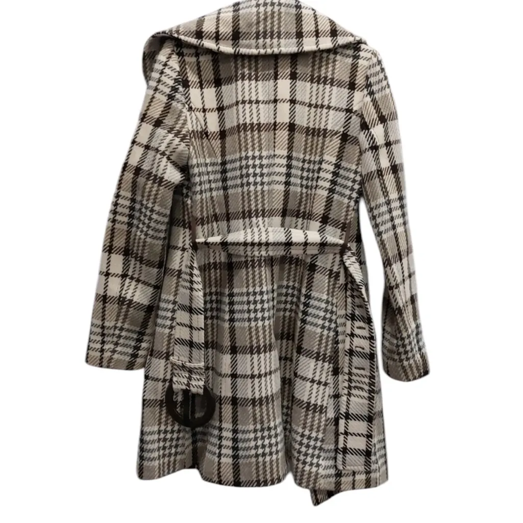 Soia & Kyo Wool Plaid Belted Coat Oversized Asymmetrical Collar Canadian - Image 3