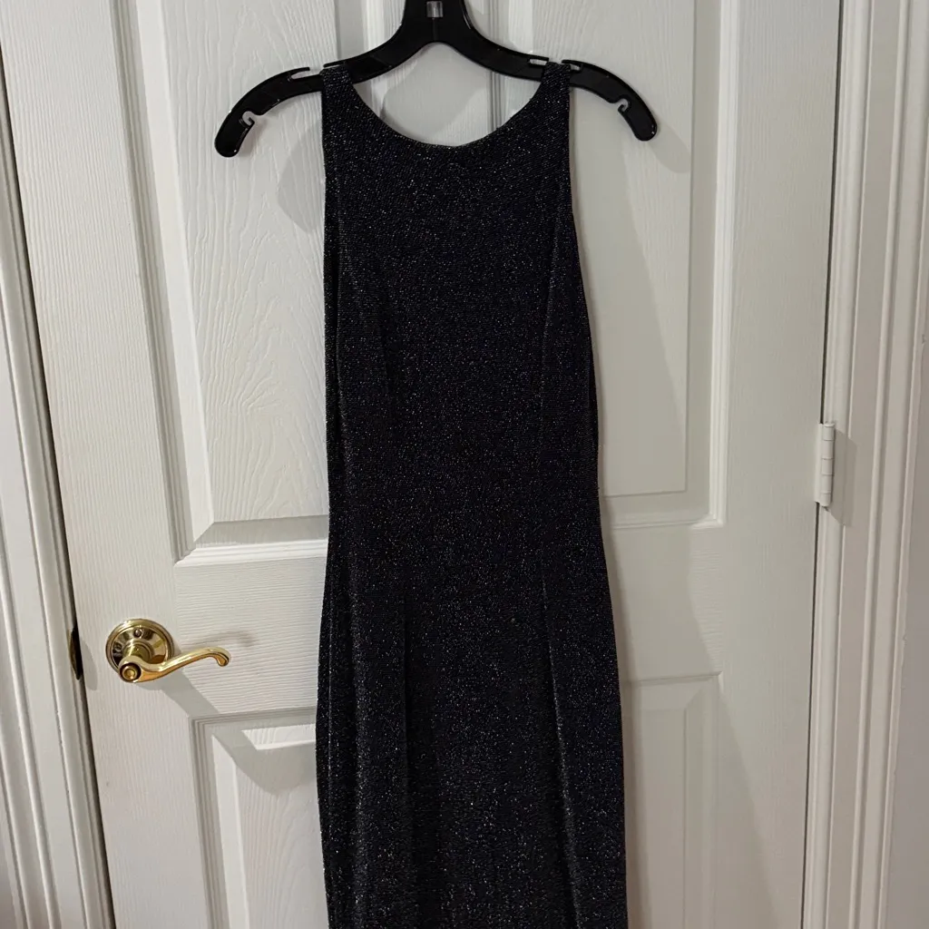 VINTAGE Papell Boutique Black Dress size 6 stretchy, black, silver metallic long - Image 5