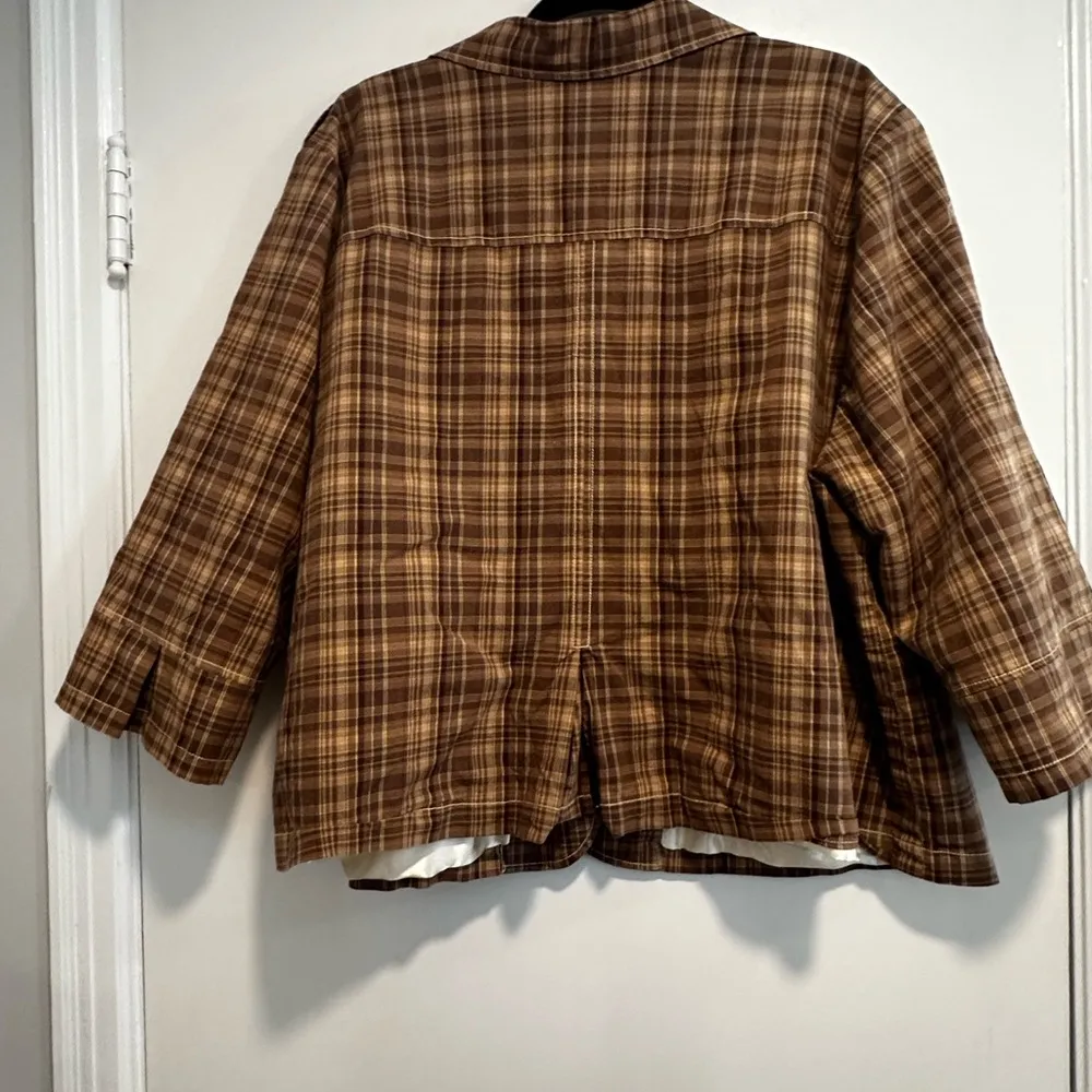 LA Blues Women's Brown Plaid Button Up Collared Jacket Workwear. Oversized. - Image 3