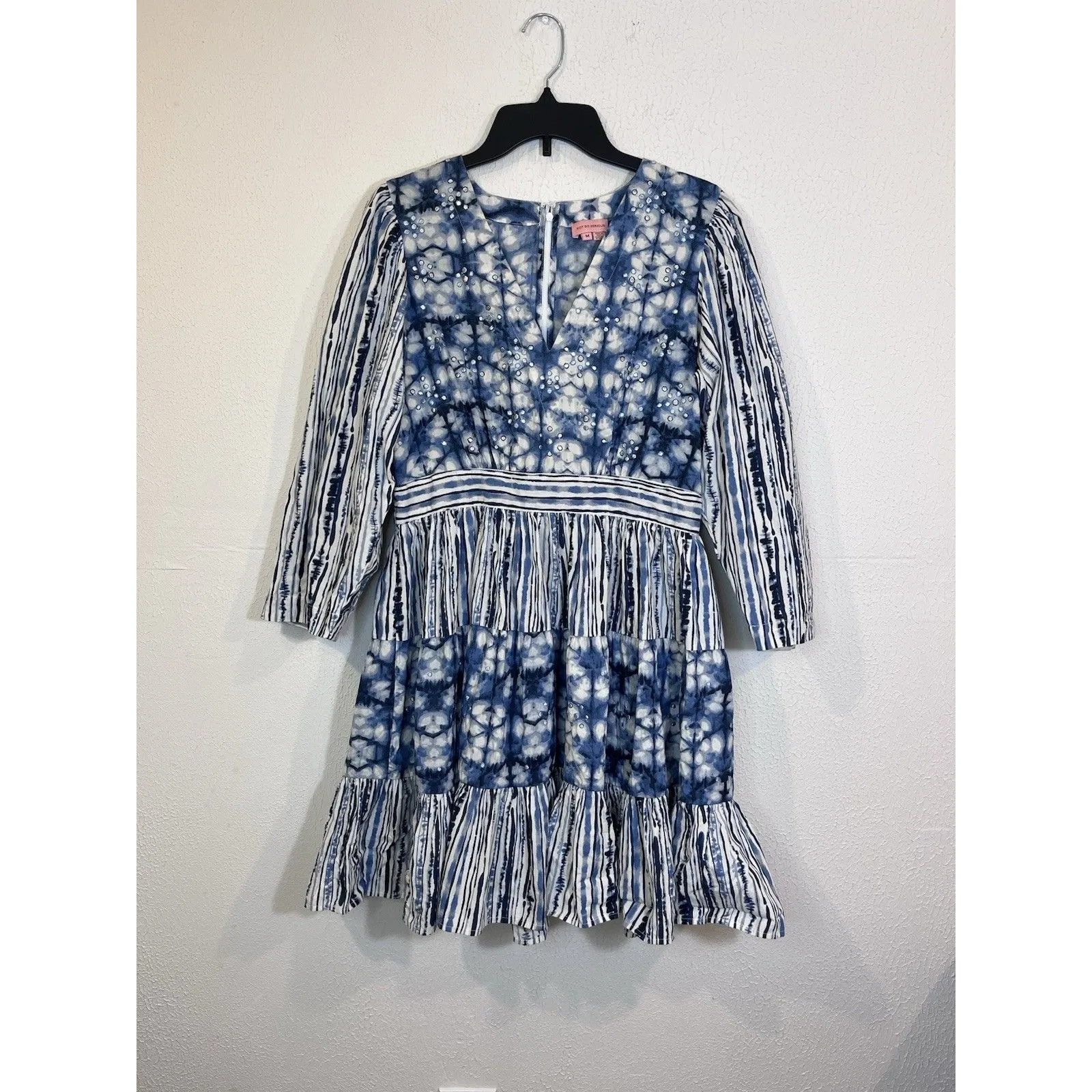 Anthropologie Not So Serious Behati Mini Dress Size M Blue Cotton Ruffled Hem - Image 4