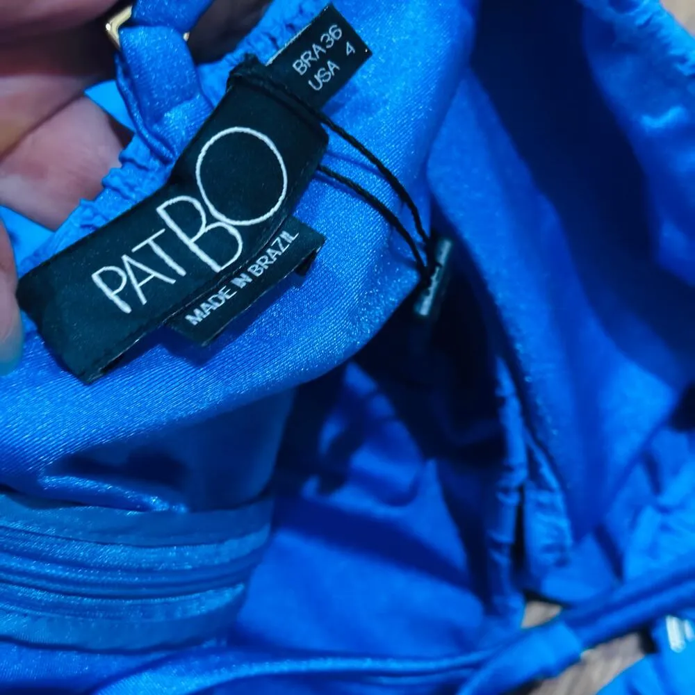 PATBO ROYAL BLUE STRETCH JACQUARD HALTER CUT OUT MIDI DRESS SZ 4 - Image 6