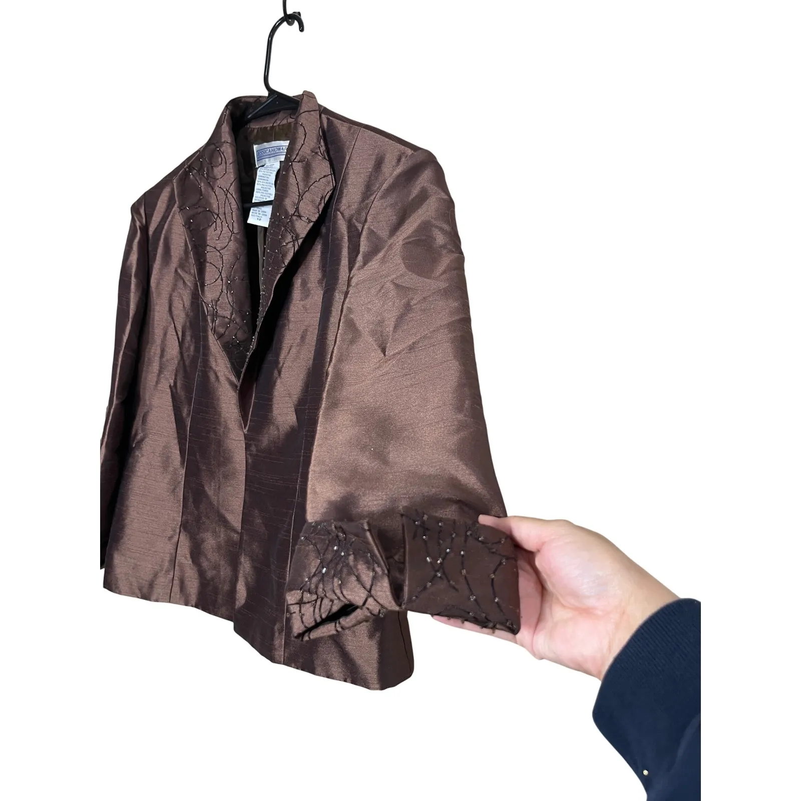 Vintage Jessica Howard Women's Brown Beaded Collar Blazer Jacket Size 12 - Image 3