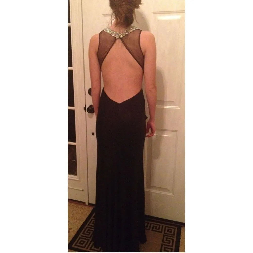 Faviana Black Formal/Prom Dress. Beaded Neck.‎ Mesh Cutouts. Fitted size 2 - Image 3