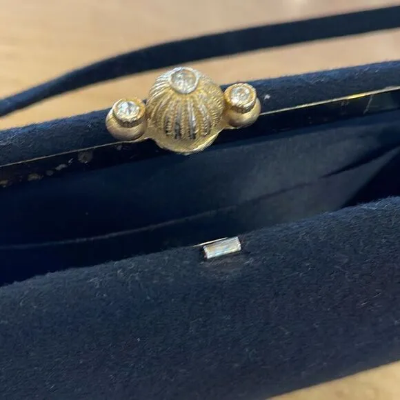 Bobbie Jerome Vintage 1950’s Womens Gold & Rhinestone Clasp Evening Clutch Purse Black - Image 2