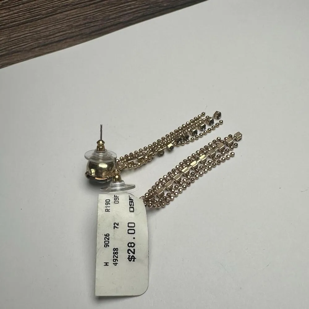 Cache Green Rhinestone Fringe Dangle Drop Pierced Earrings Gold Tone NWT - Image 6