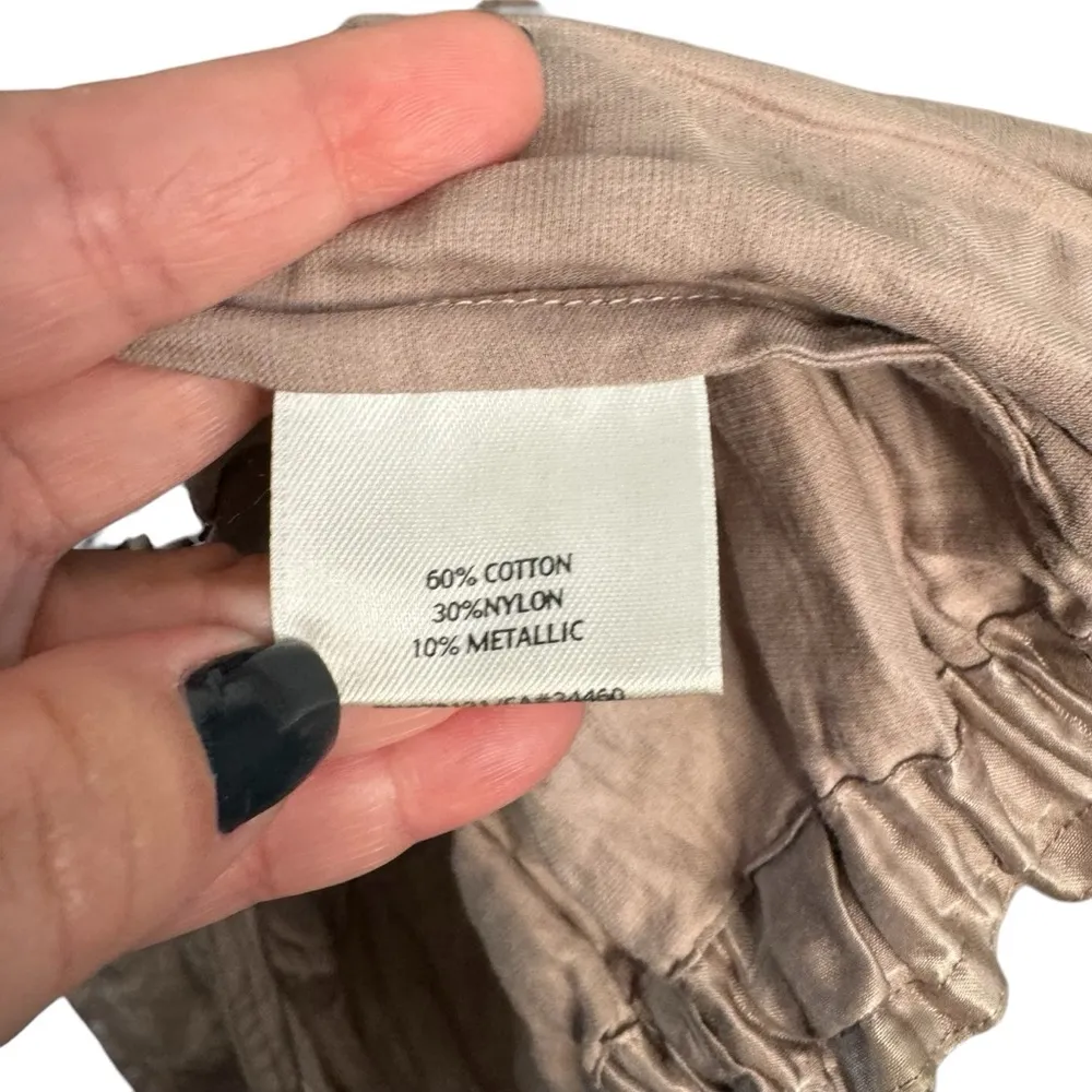 Eileen Fisher Metallic Rose Gold Champagne Crinkle Drawstring Jacket - Image 7