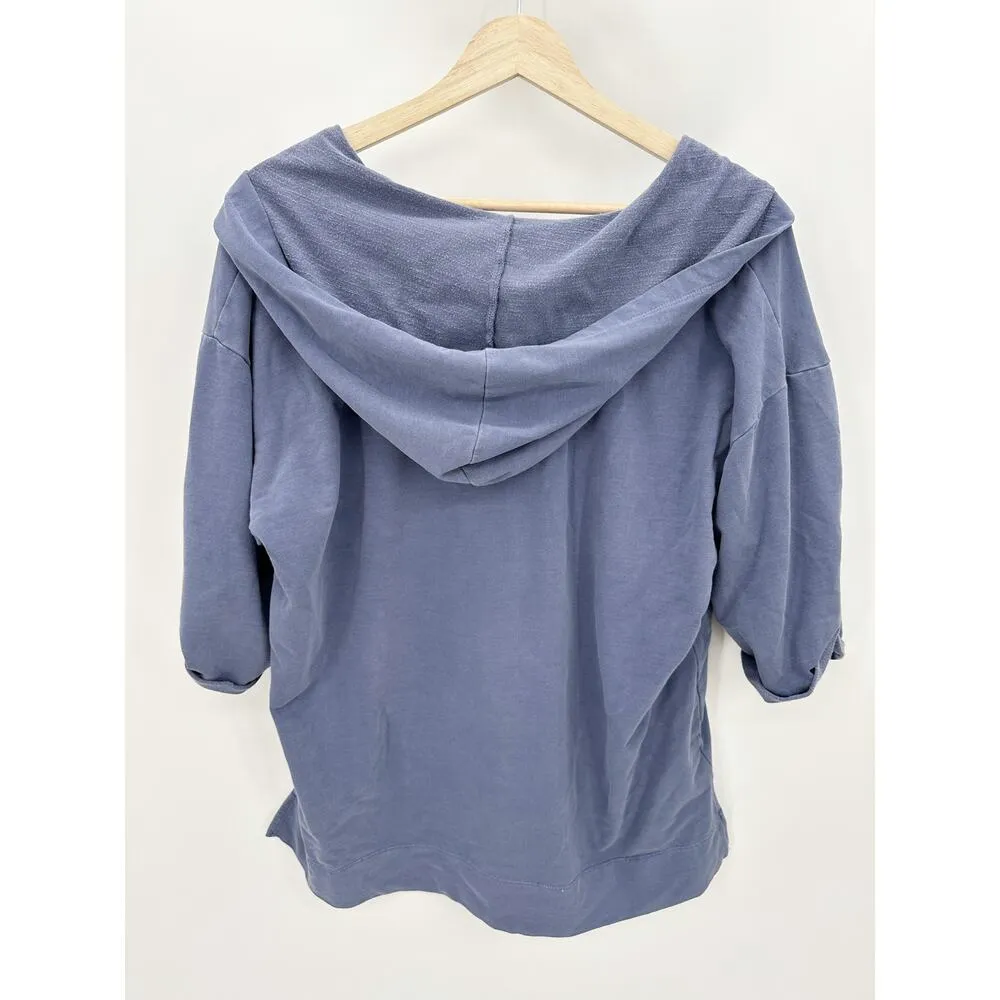 Green Tea Top Women XL Blue Short Half Sleeve Hooded Lace-Up Pullover Hoodie - Image 2