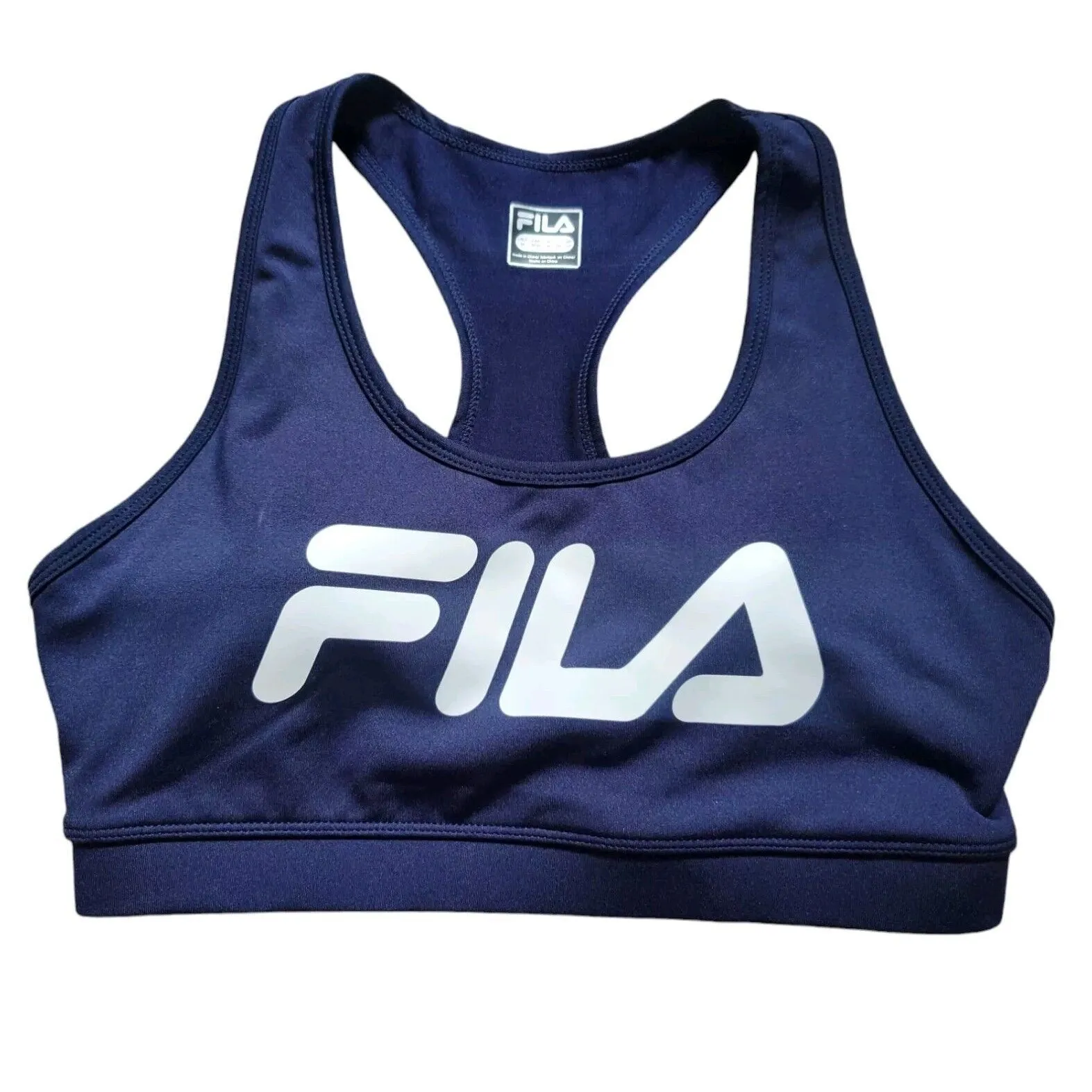 Fila Sports Bra High Impact Blue Running Women Medium Logo Gym Crossfit Athlete - Image 4
