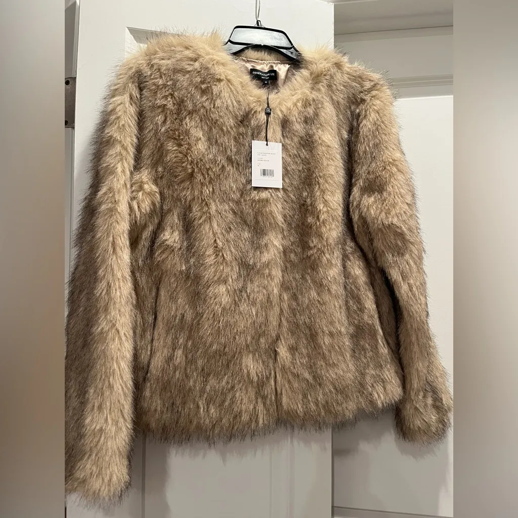 NWT GENERATION LOVE Lucas Faux Fur Jacket Brown & Black M - Image 8