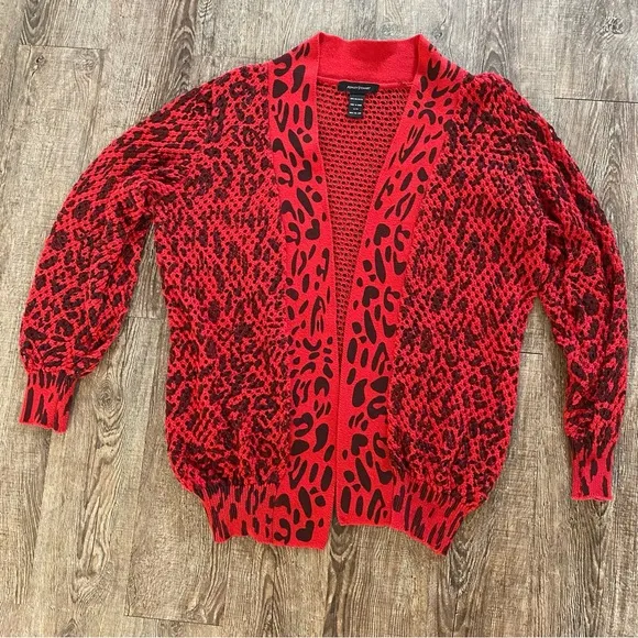 Ashley Stewart Sweater Women Plus Size 22
Red Animal Print Knit long Cardigan - Image 1