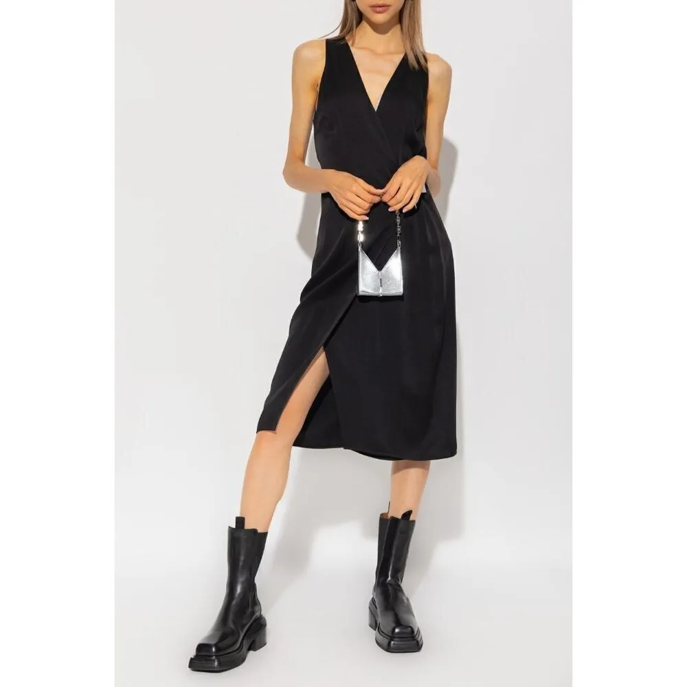 Givenchy Wrap Over U logo Lock Closure Midi Dress in Black 38 4 New Womens - Image 16
