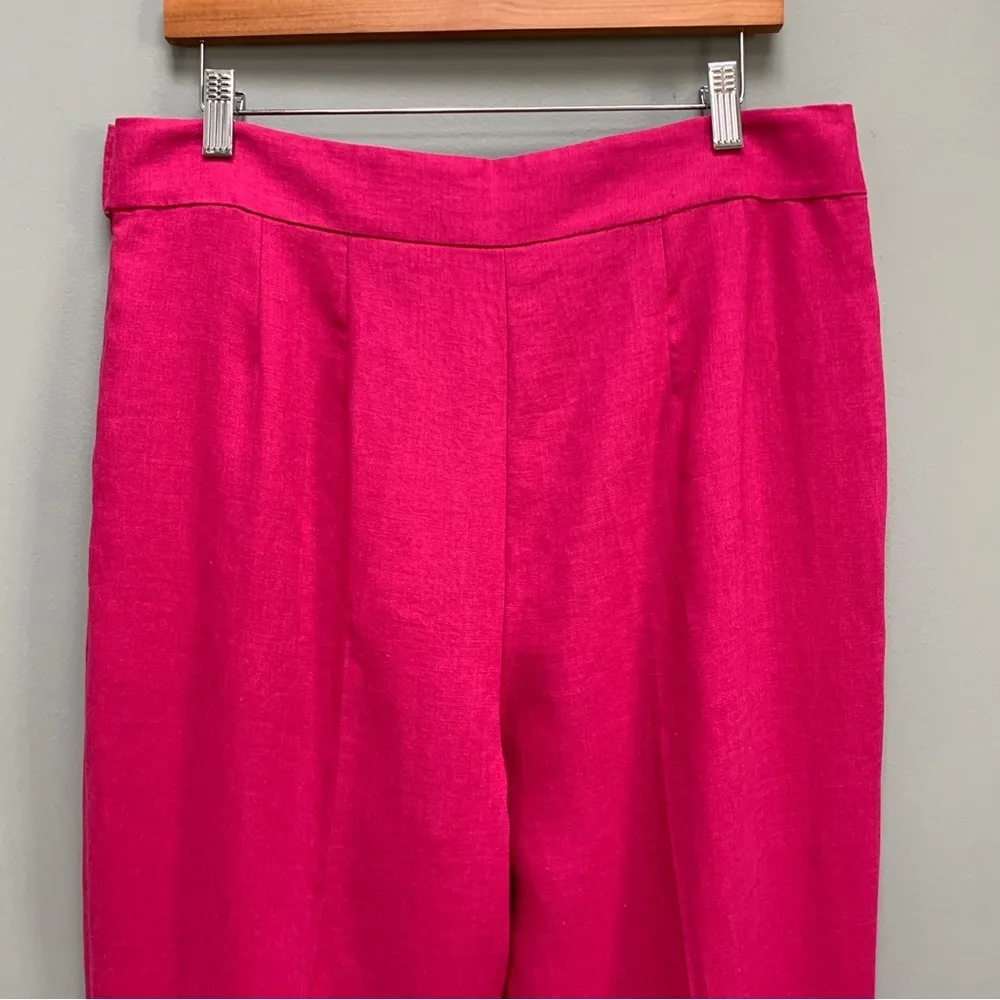 Theory Pleated Pant in Pure Linen Pop Fuchsia Pink size 12 - Image 11