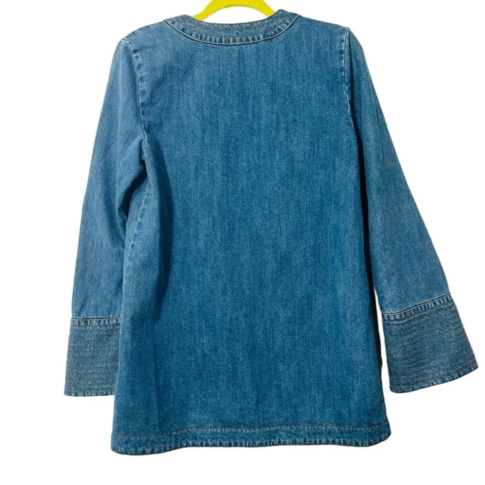 Free People Dreaming Of Denim Hendrix Bell Sleeve Boho Tunic Oversized Sz Small - Image 5