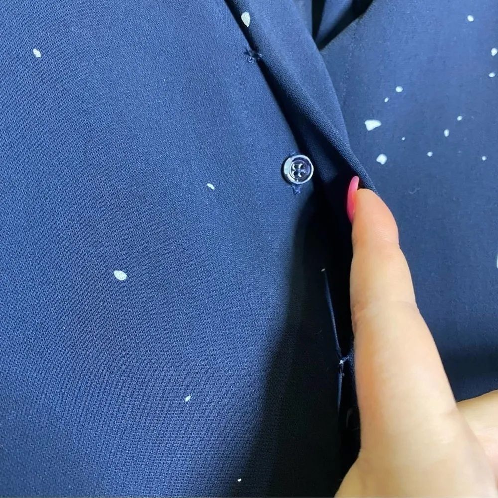 Closed Navy Blue Splatter Dot Print Blouse - Image 8