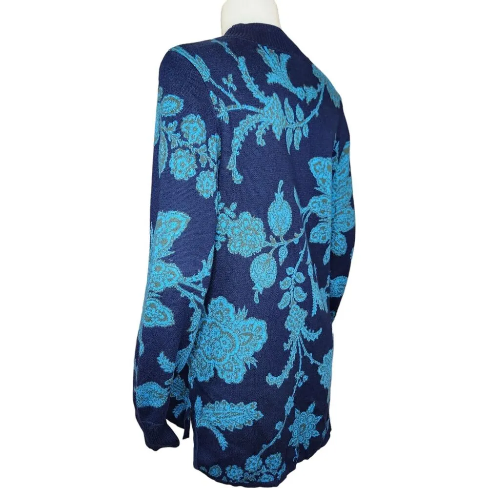 Isaac Mizrahi Live! Jacquad Mock Neck Pullover Sweater Navy Paisley Small NWOT Blue - Image 6