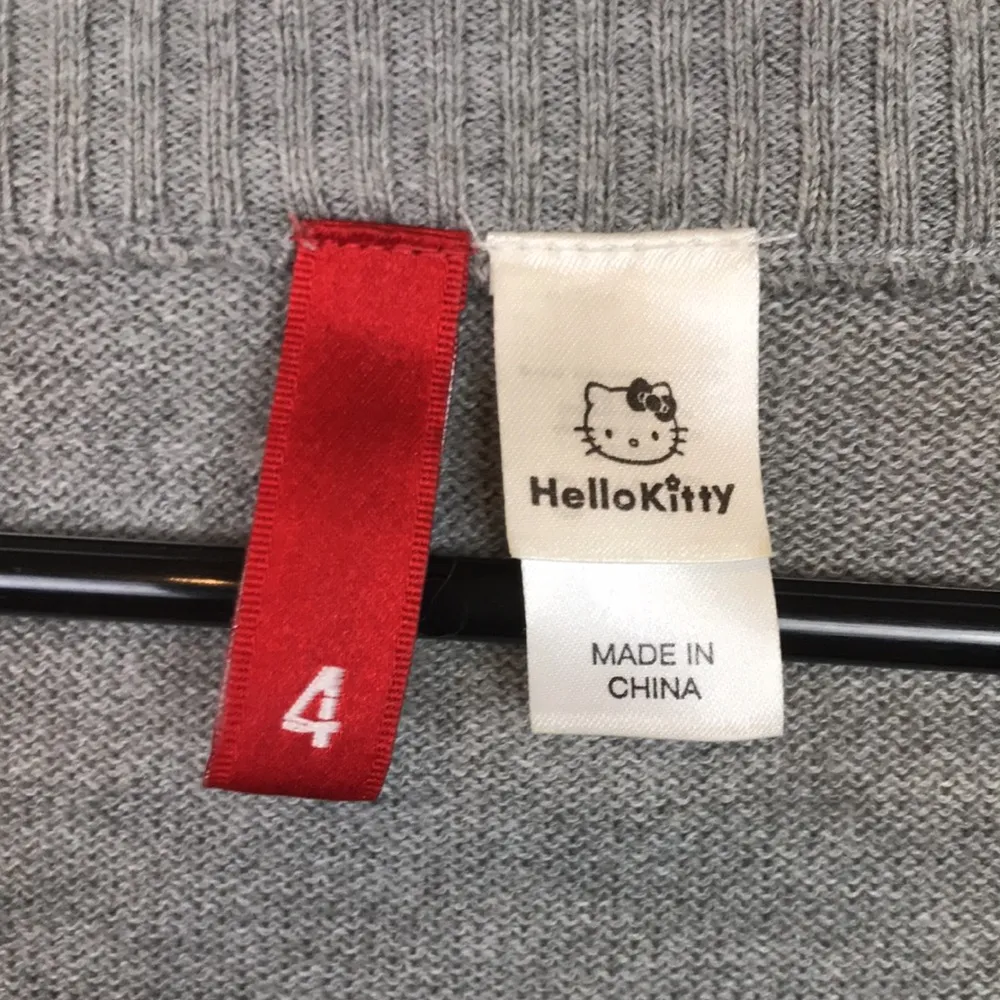 Sanrio Women’s Hello Kitty Large Face Knit Heather Gray Black Longline Sweater - Image 7