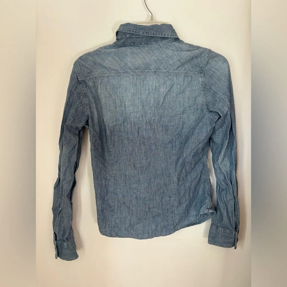 American Eagle distressed denim long sleeve button down size S - Image 7
