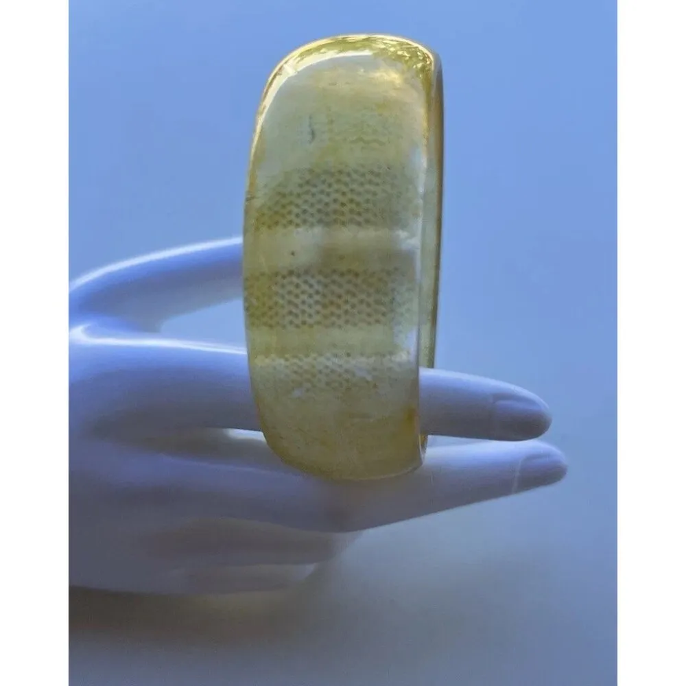 Vintage Tortoise Shell Lucite Bypass Bangle Bracelet Gold Metallic Stripes Sz 8” Brown - Image 12