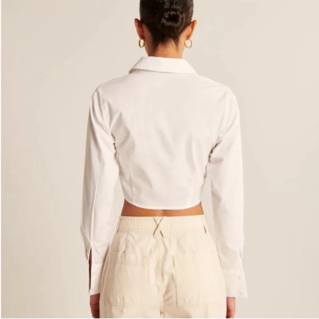 Abercrombie & Fitch Cropped Poplin Button Up Shirt White Size M - Image 4