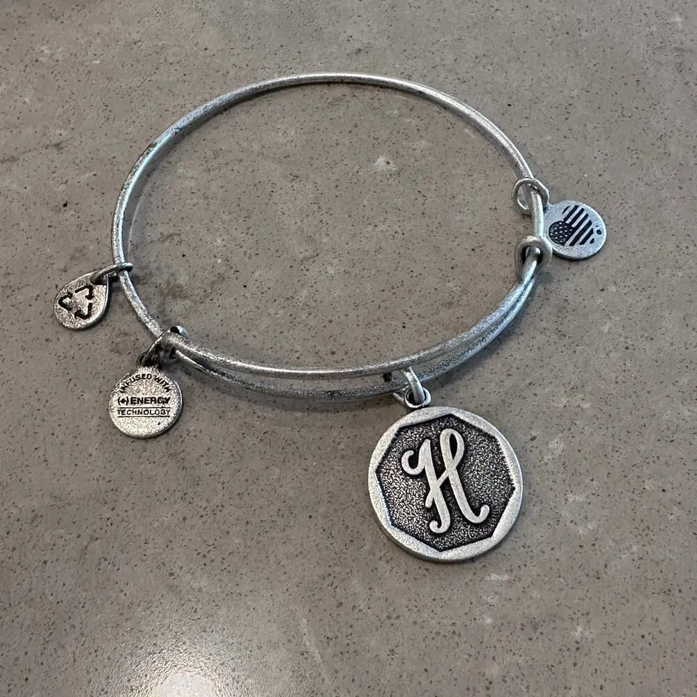 Alex and Ani Initial H Charm Bangle Bracelet Silver - Image 2