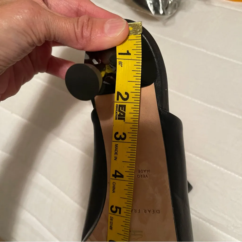 DEAR FRANCES Black‎ Leather Round Toe Kitten Heel Mules 42 USA 12 WORE ONCE Black - Image 15