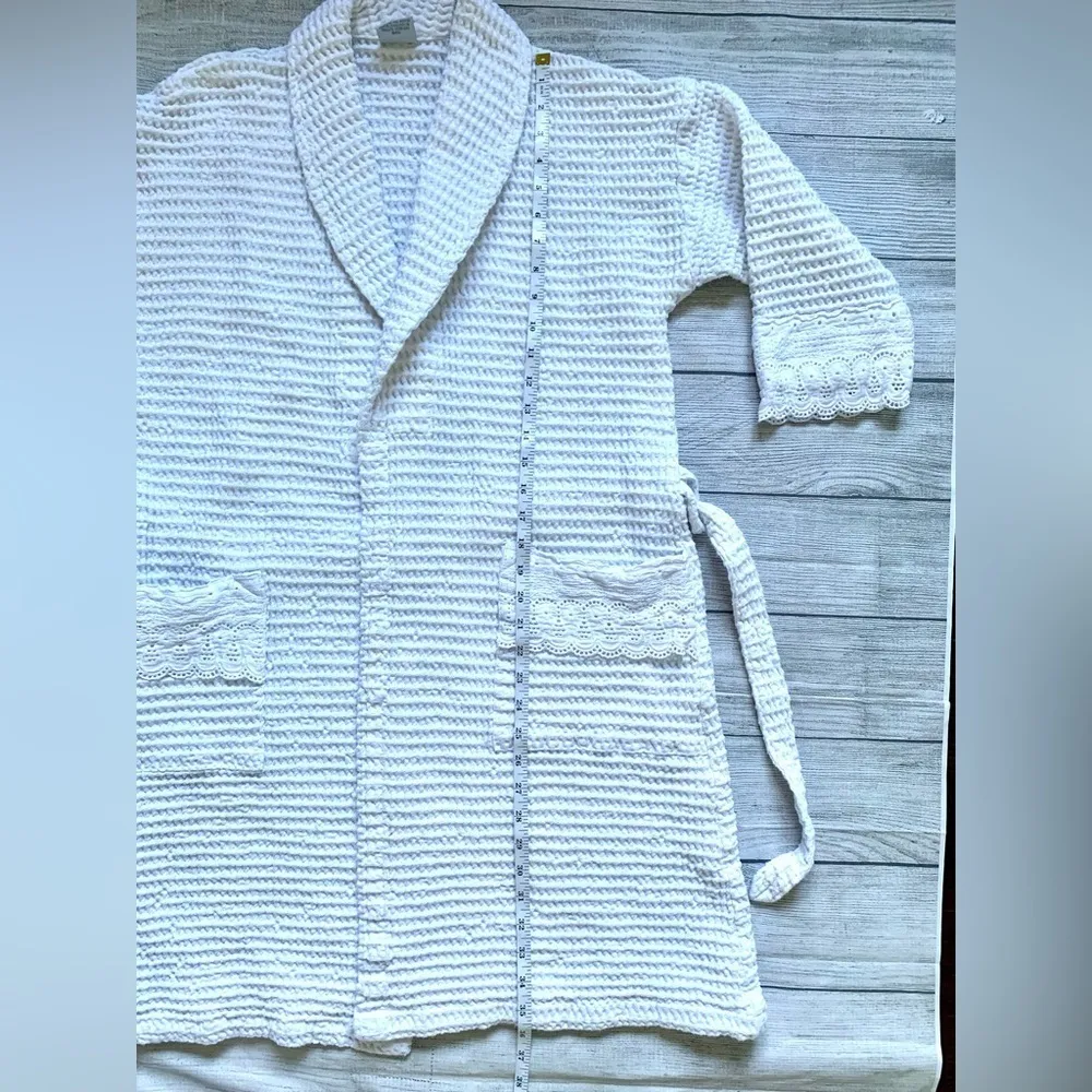Women’s 100% Cotton White Waffle Knit Robe with Eyelet Accent Trim Size undefined - Image 10