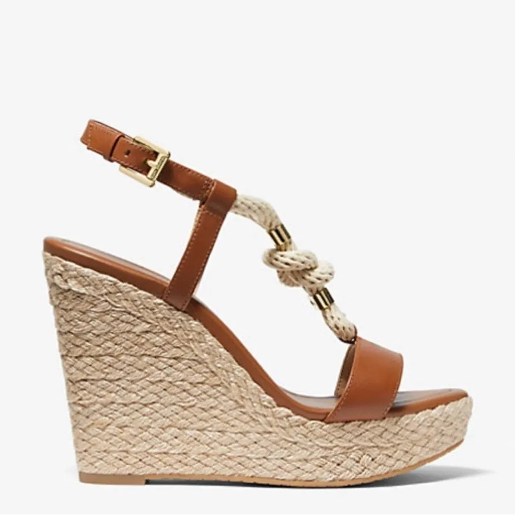 Michael Kors Holly Sandals Women's Size 6M Brown Rope Trim Wedge Heel - Image 2