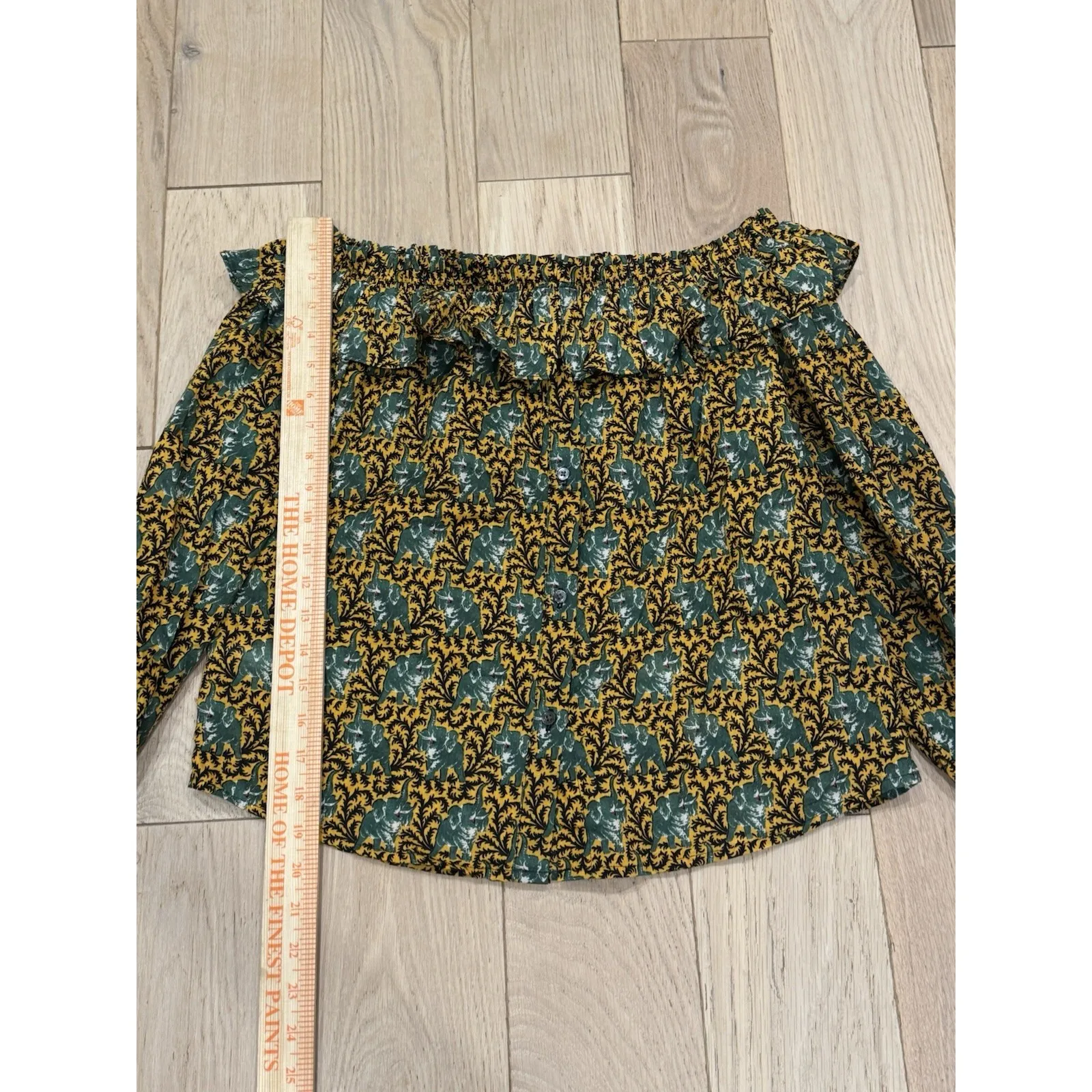 J Crew Novelty Elephant Bohemian Animal Print‎ Ruffle Blouse Travel Safari Sz 2 - Image 6